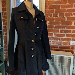 Laundry by Shelli Segal Black Flare Coat with Gold Buttons size 4